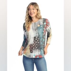 JESS & JANE | Colorful Abstract Long Sleeve Tundra French Brushed Knit Top | M